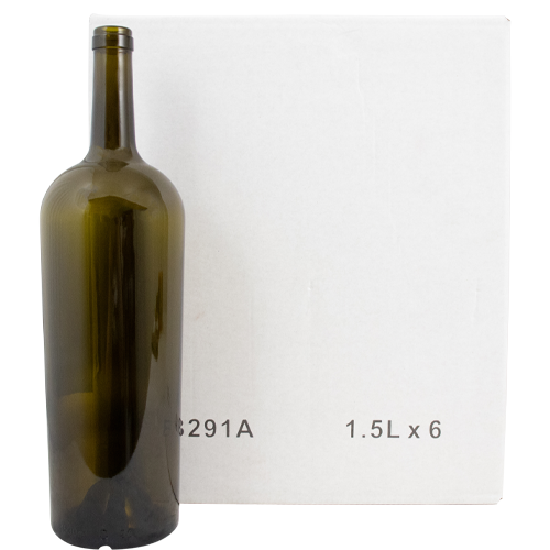 Farro Glass Premium Magnum Wine Bottle | Bordeaux | Antique Green | Tapered | 1.5L | Case of 6