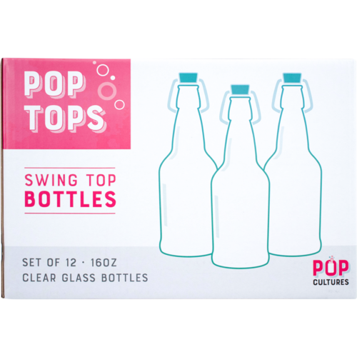 Pop Cultures | PopTops™ Swing Top Bottles | Clear Glass Bottles | 16 oz | Case of 12