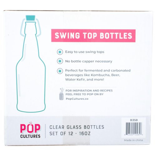 Pop Cultures | PopTops™ Swing Top Bottles | Clear Glass Bottles | 16 oz | Case of 12