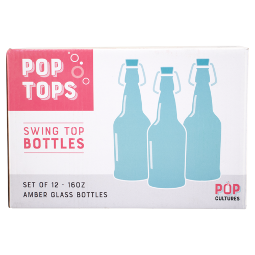 Pop Cultures | PopTops™ Swing Top Bottles | Amber Glass Bottles | 16 oz | Case of 12