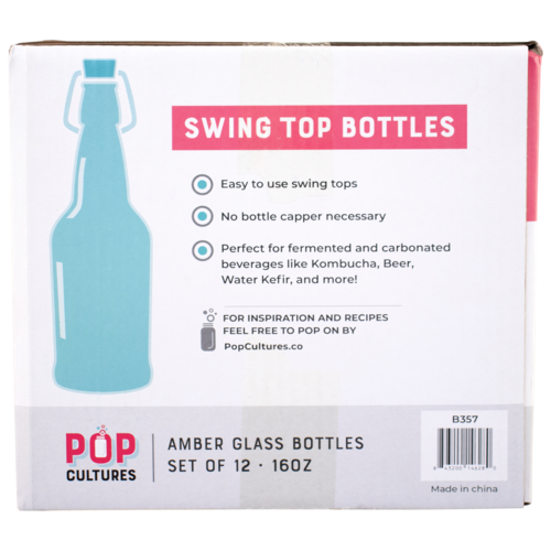 Pop Cultures | PopTops™ Swing Top Bottles | Amber Glass Bottles | 16 oz | Case of 12