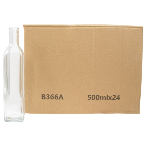 Square Sided Glass Bottles | Clear | 500mL | Case of 24