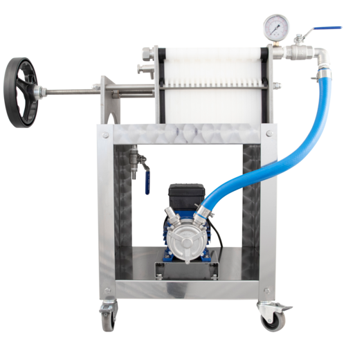 EnoItalia Wine Plate Filter | 20x20 | 40 Plate | Stainless Rolling Cart | 1,500L/h | 220V Single Phase