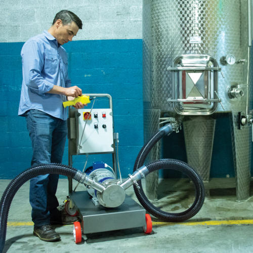 EnoItalia Flexible Impeller Pump | Euro 60 | Must Pump | Self-Priming | Remote Control | Stainless Control Box & Trolley Cart | 100 GPM | 3 in. T.C. | 230V