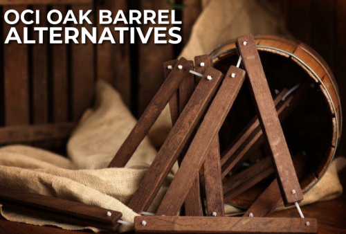 Oak barrels in a wine cellar